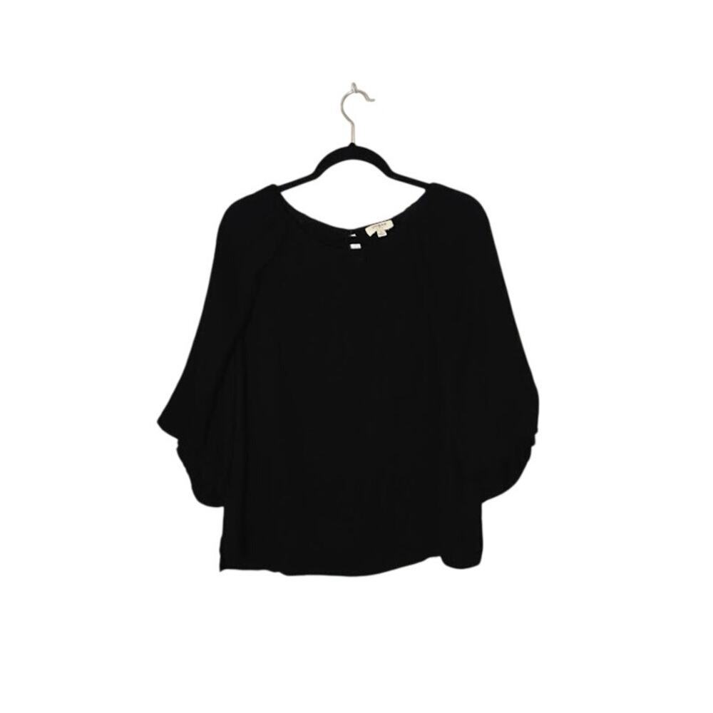 Umgee Women's Linen Blend Top Size Small Black Puff Sleeves Whimsigoth Preppy